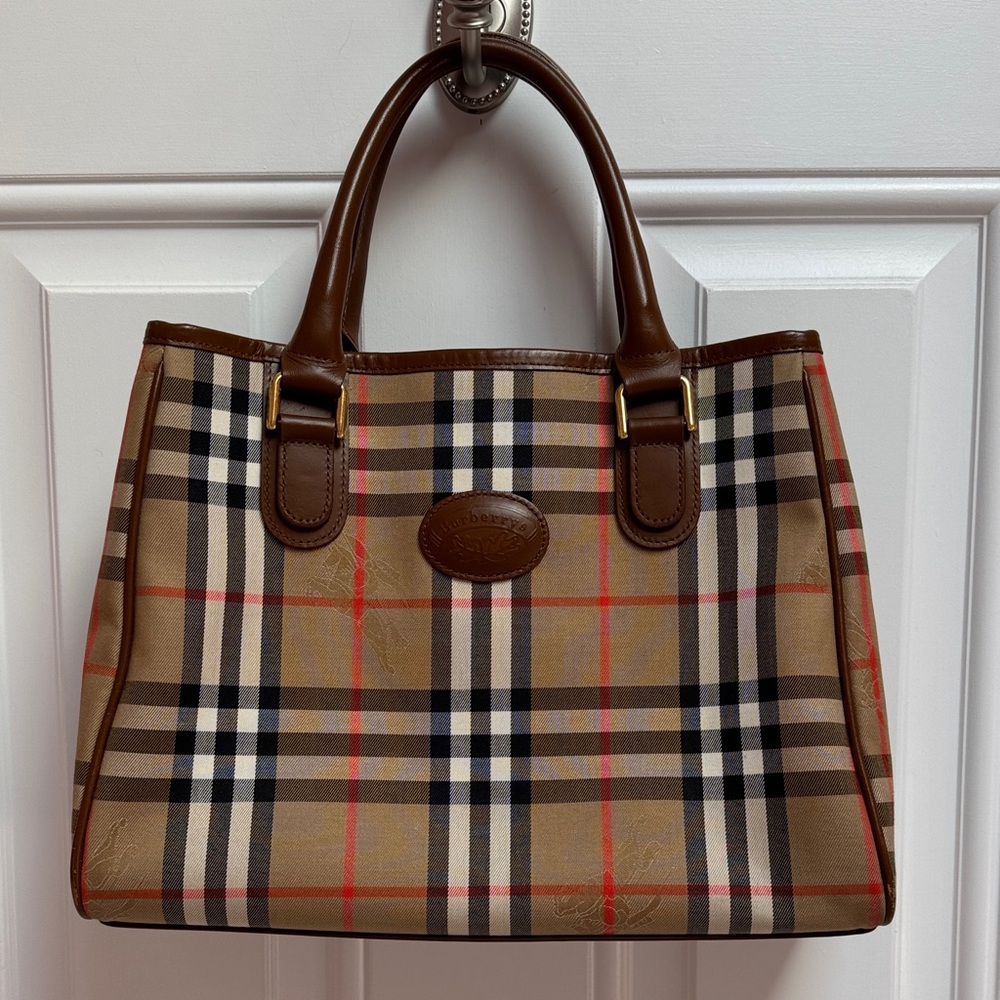 Burberry Vintage Tan and Brown Checkered Tote